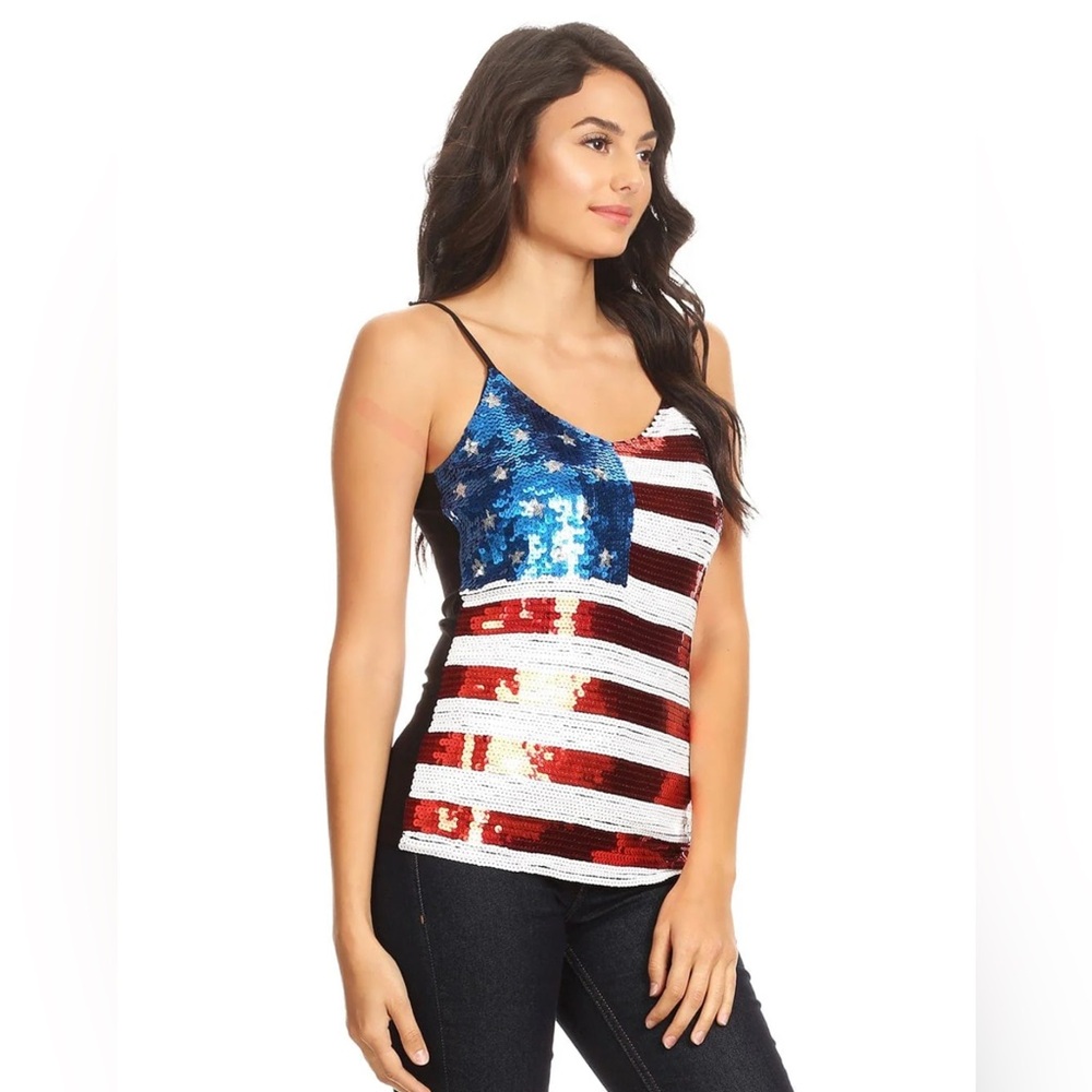 ANNA KACI Patriotic American Sequin Camisole Top